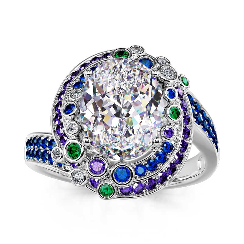 Jeulia "Poetry of Flowers" The Water Lilies Inspired Oval Cut Sterling Silver Ring