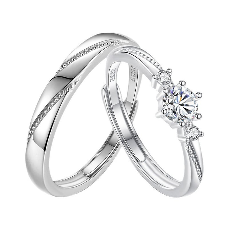 Jeulia "Flipped Moment" Sterling Silver Adjustable Couple's Rings