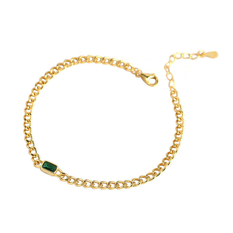 Jeulia Emerald Cut Cuban Chain Sterling Silver Bracelet