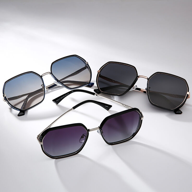 Jeulia "Impromptu" Hexagon Black Gradient Polarized Women's Sunglasses