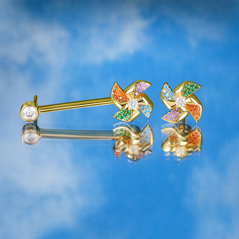 Jeulia "Back to Youth" Rotating Colorful Windmill Sterling Silver Jewelry Set