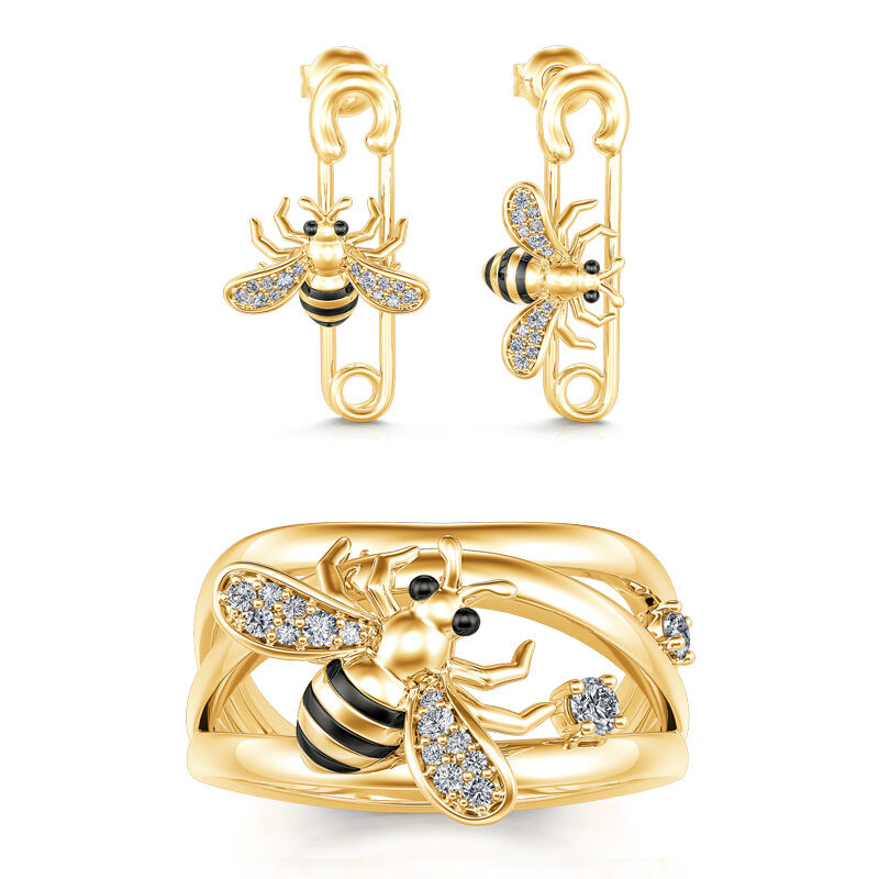 Jeulia Honey Bee Crossover Sterling Silver Jewelry Set