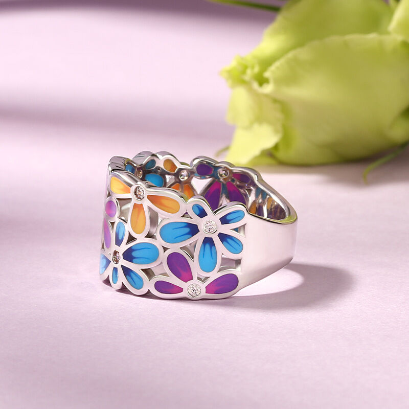 Jeulia "Bloom" Enamel Sterling Silver Women's Band