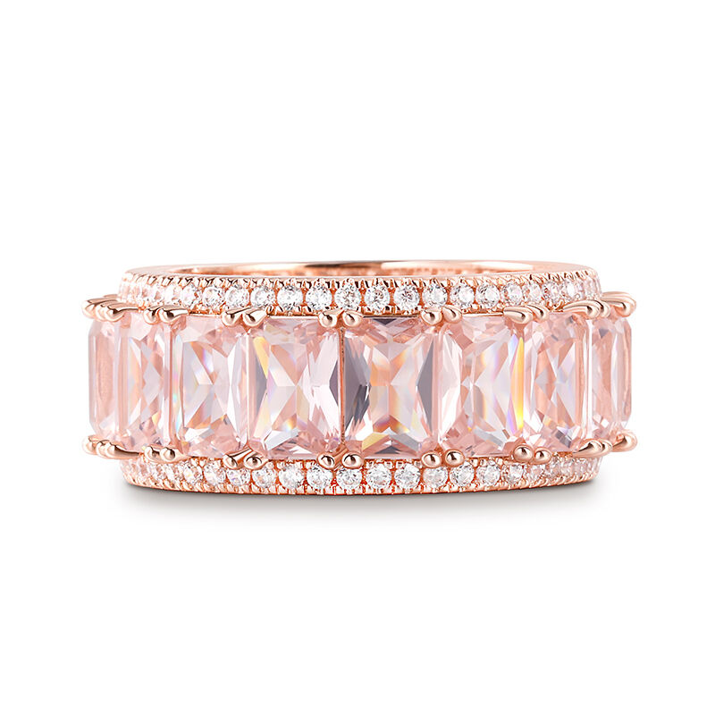 Jeulia Emerald Cut Synthetic Morganite Sterling Silver Women's Band