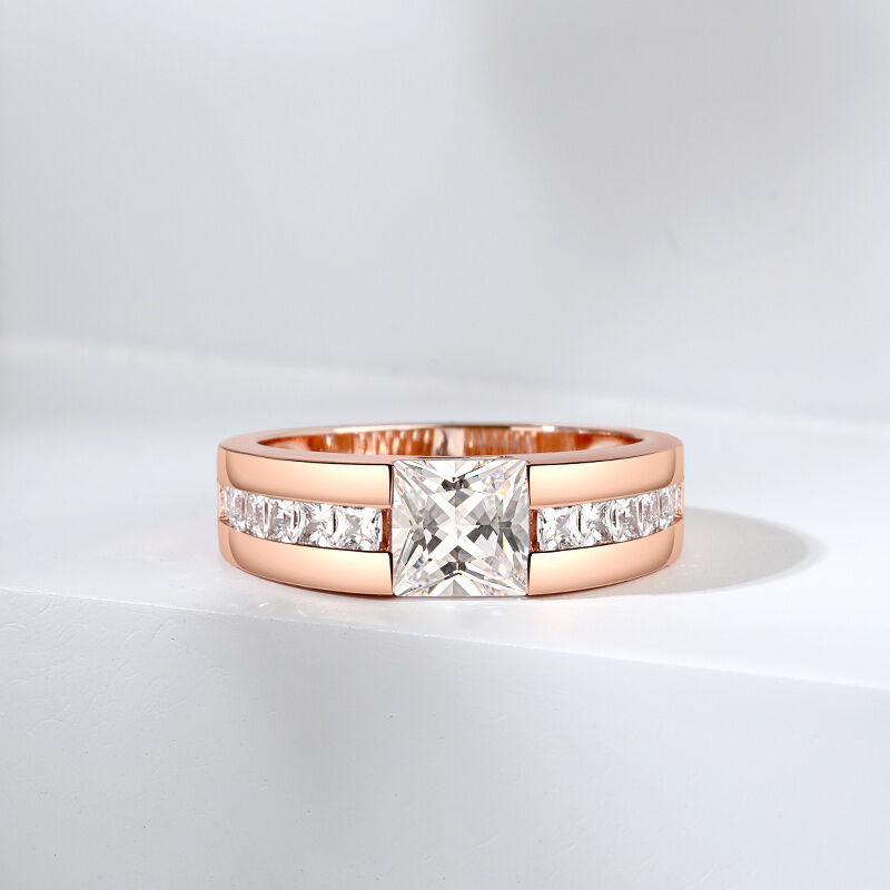 Jeulia Cool Princess Cut Men's Wedding Ring Rose Gold