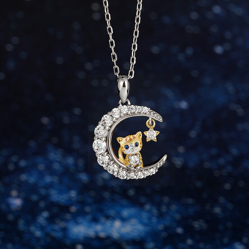 Jeulia Luna Astra Skräddarsydd Katt Födelsesten Halsband Måne Stjärna
