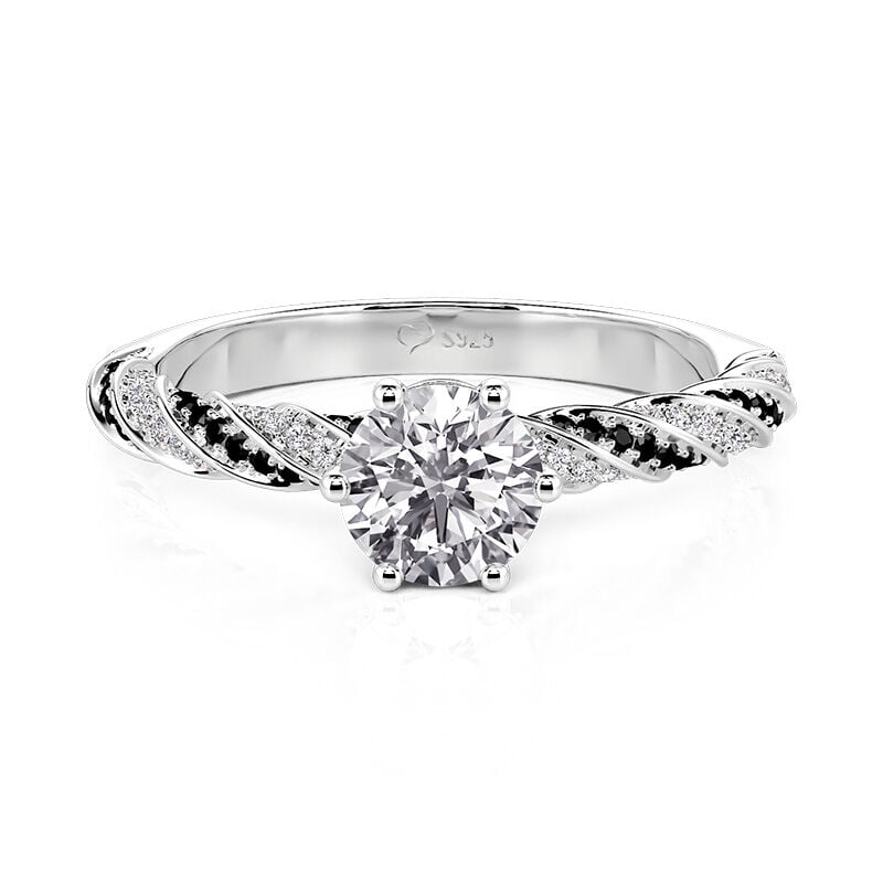 Jeulia Twisted Black and White Round Solitaire Engagement Ring