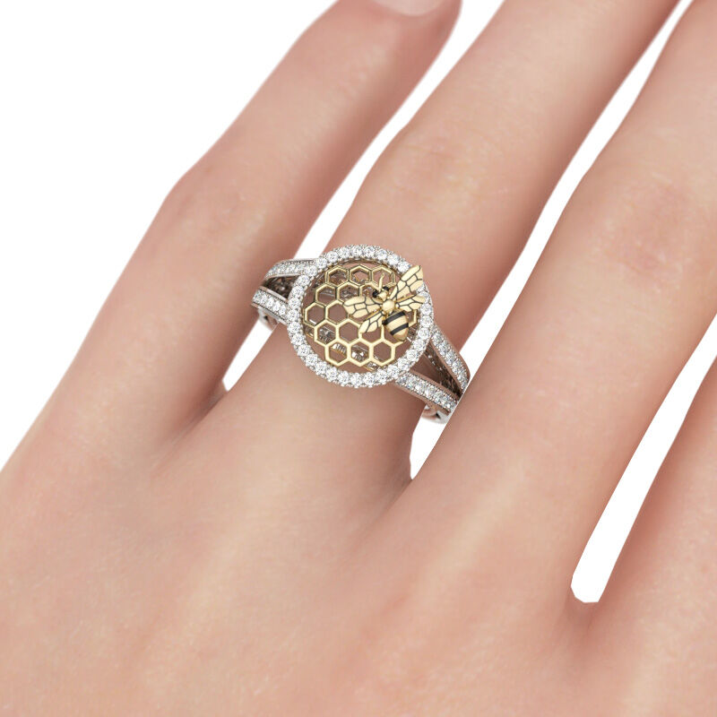 Jeulia Halo Honeycomb Sterling Silver Ring