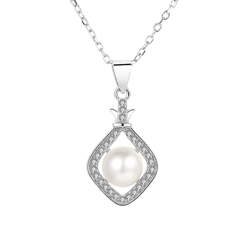 Jeulia Halo White Pearl Sterling Silver Necklace