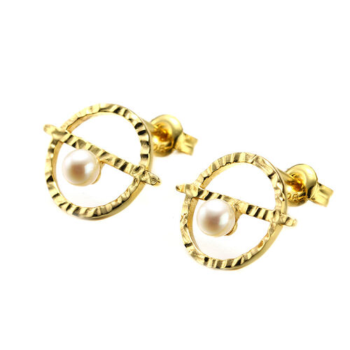 Jeulia Simple Circle Pearl Sterling Silver Earrings