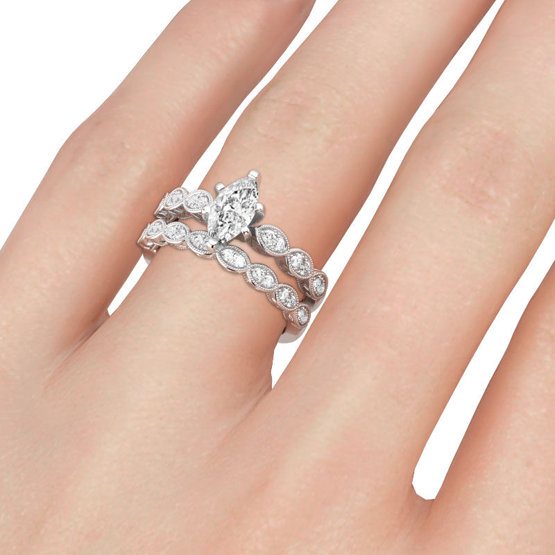 Jeulia Classic Marquise Cut Sterling Silver Ring Set