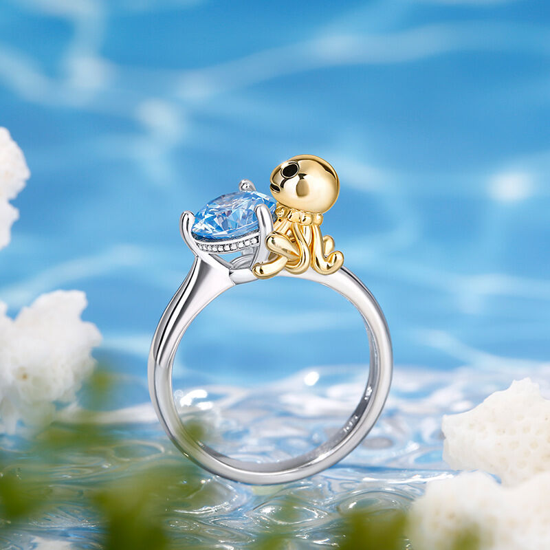 Jeulia Srebrny pierścionek „Octopus” Hug Me "Przejdź się przez niebieski"