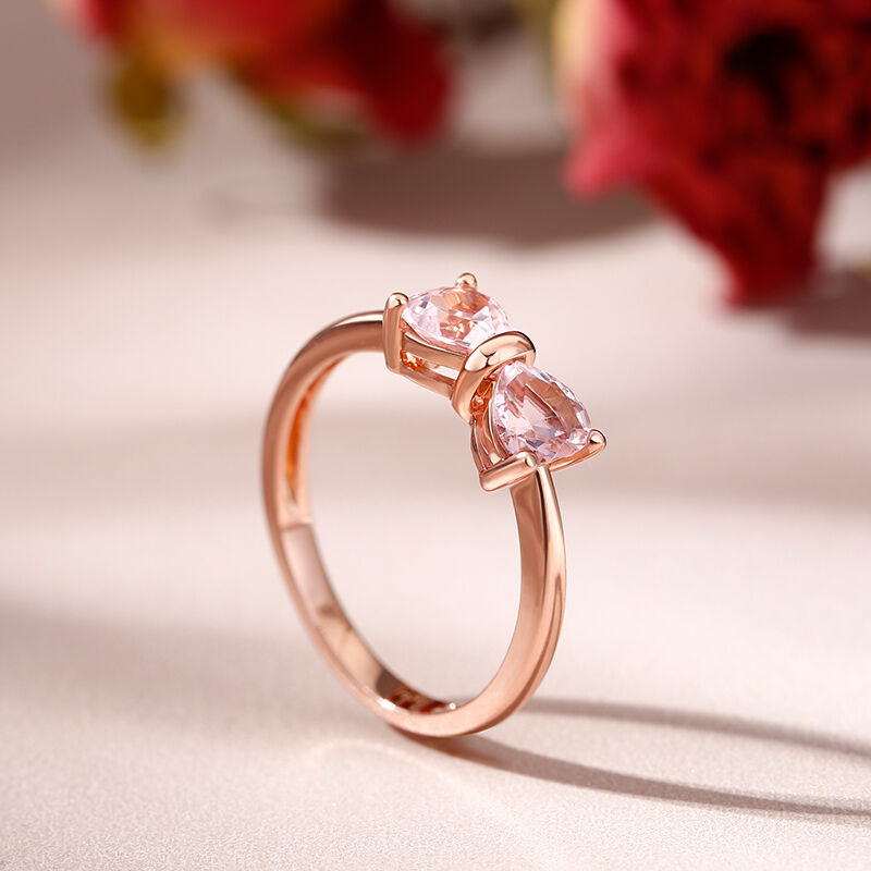 Jeulia Pink Bowknot Heart Cut Synthetic Morganite Sterling Silver Ring