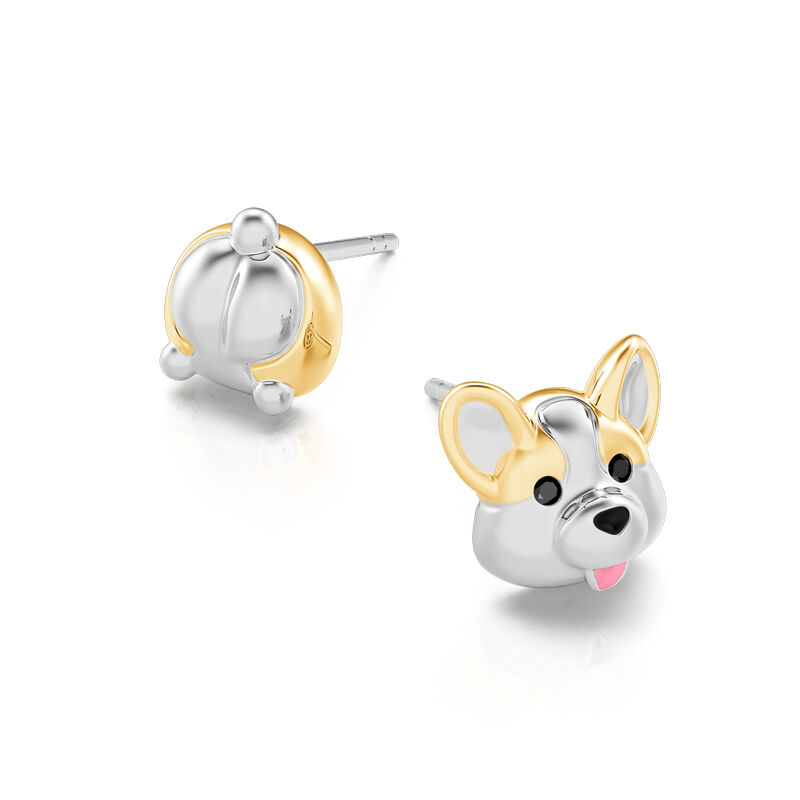 Jeulia "Puppy Puppy" Corgi Dog Mismatched Sterling Silver Stud Earrings