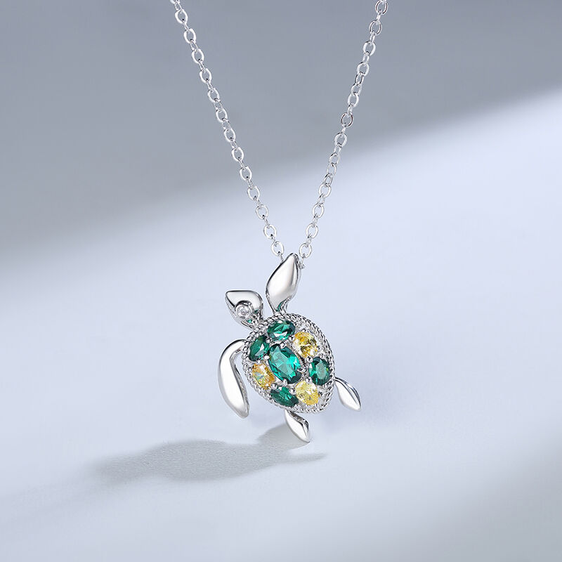 Jeulia "Colorful Turtle" Personalized Sterling Silver Necklace