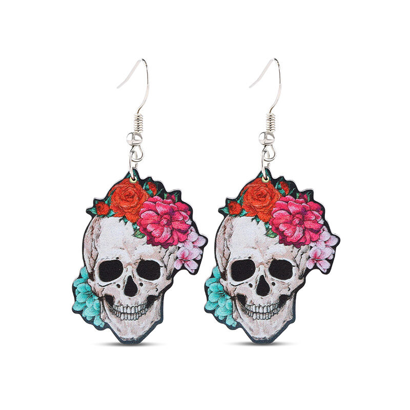 Jeulia "Bloom in Death" Flowers Skull Acrylic Drop Earrings