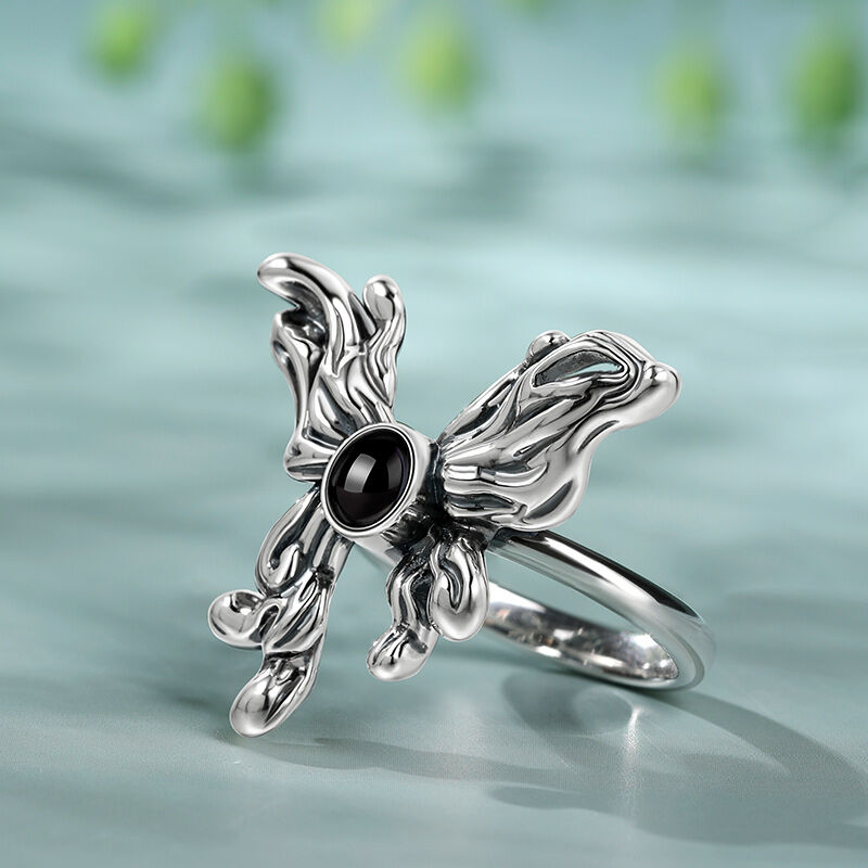 Jeulia "Be Free" Butterfly Personalized Photo Projection Sterling Silver Ring