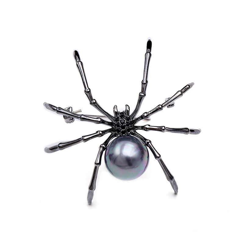 Jeulia Spider Design Black Pearl Copper Brooch