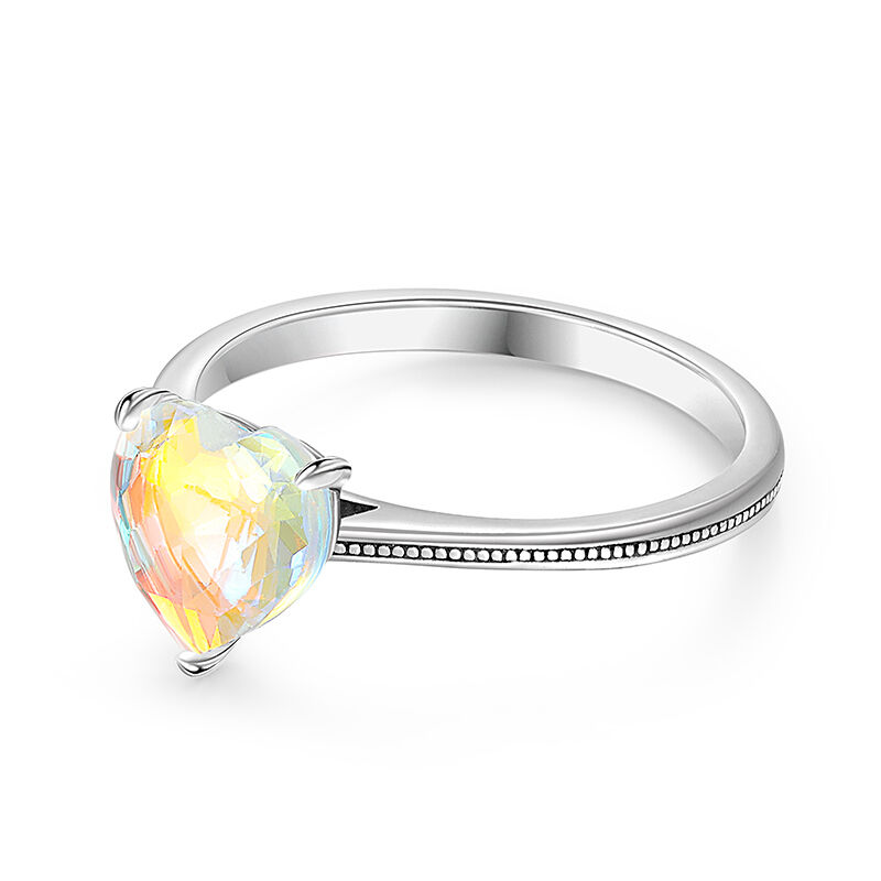 Jeulia "Rainbow Light" Clear Glass Heart Promise Ring Sterling Silver