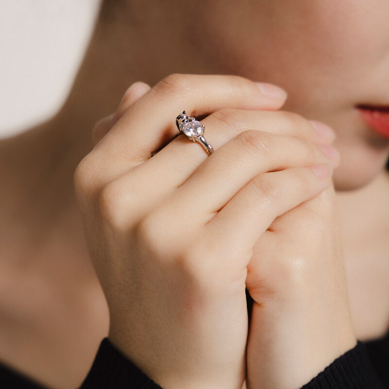 Jeulia Hug Me "Cute Panda" Round Cut Adjustable Sterling Silver Ring