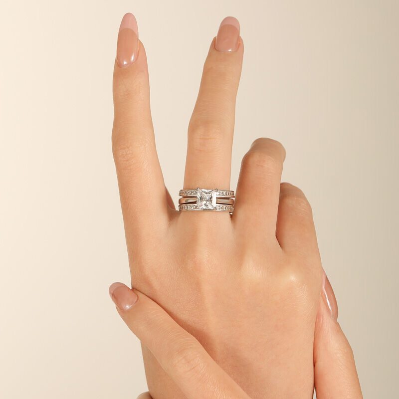 Jeulia Princess Cut Enhancer Sterling Silver Ring Set