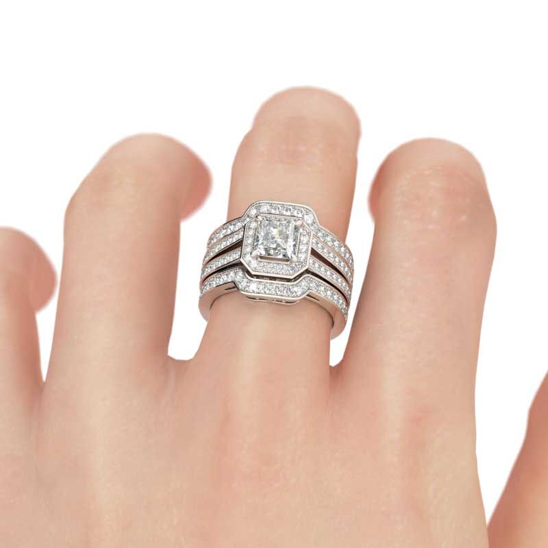 Jeulia Terno De Anillos De Talla Princesa En Plata De Ley