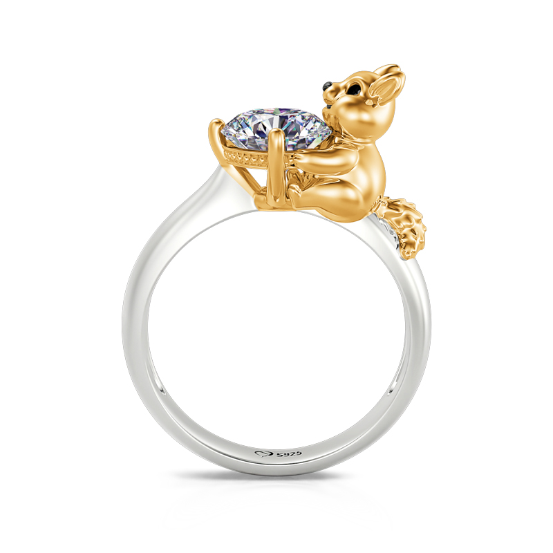 Jeulia Hug Me "Smiling Chipmunk" Round Cut Sterling Silver Ring