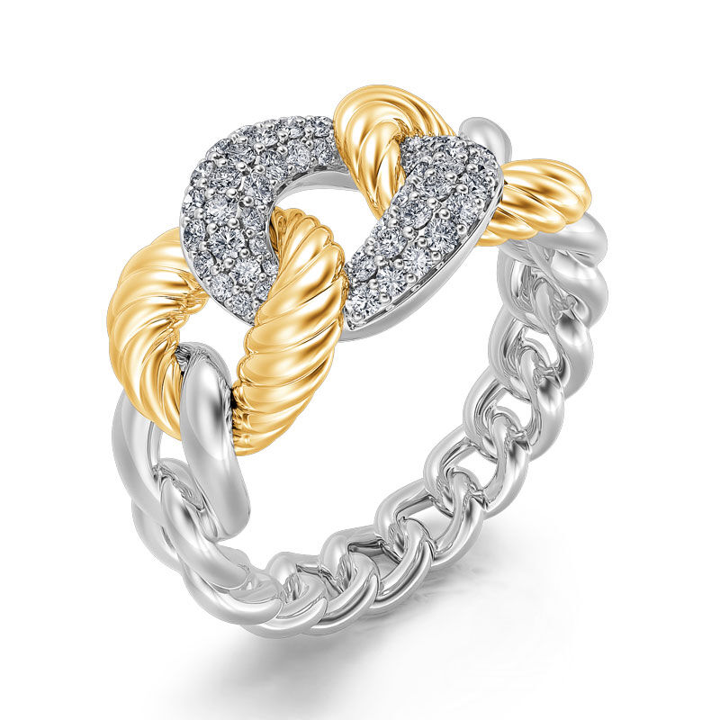 Jeulia "Lock Your Heart" Two Tone Chain Link Sterling Silver Ring