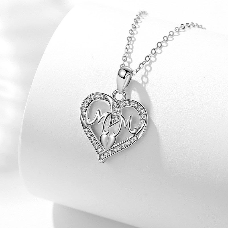 Jeulia I Love You Mom Heart Sterling Silver Necklace