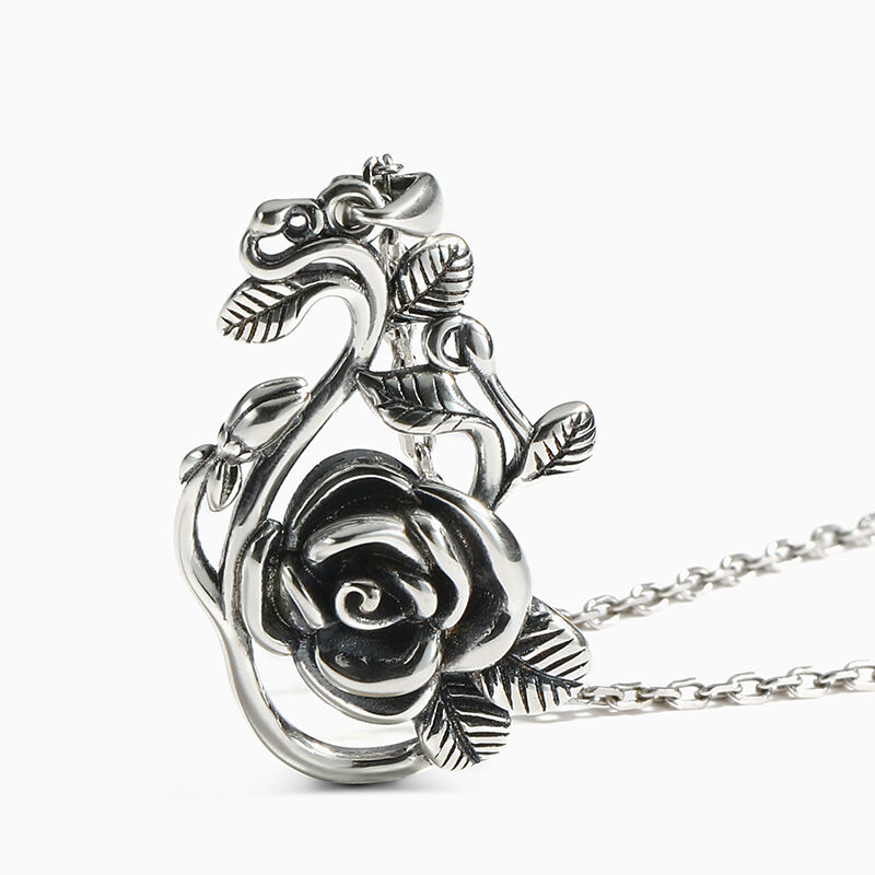 Jeulia "Rose" Flower Sterling Silver Necklace