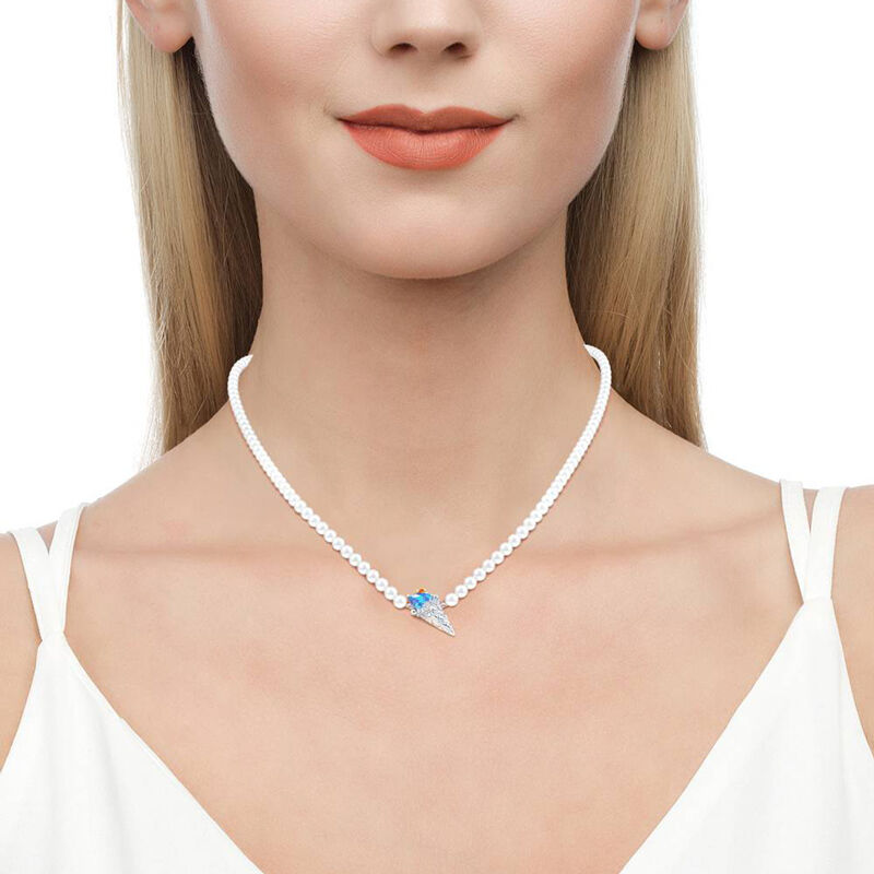 Jeulia "Take a Bite" Cultured Pearl Sterling Silver Necklace