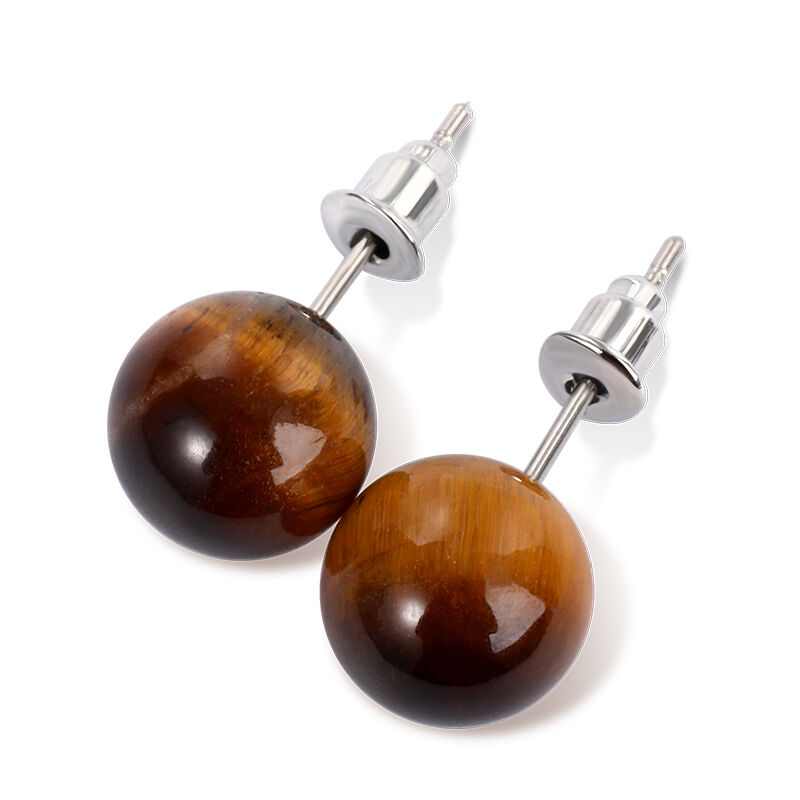 Jeulia "Burst of Courage" Round Natural Tiger's Eye Stud Earrings