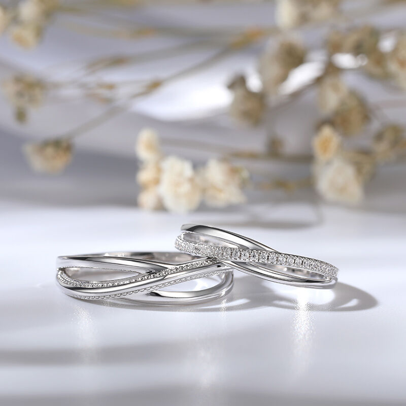 Jeulia "Eternal Promise" Crossover Design Sterling Silver Couple Rings