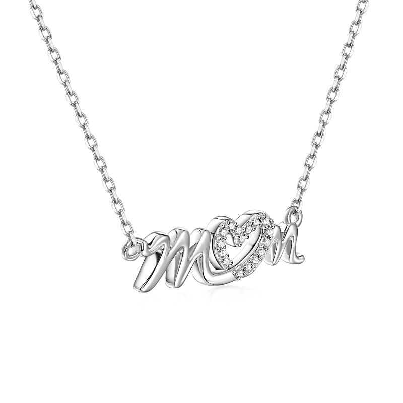 Jeulia "Link Love" Mom Heart Necklace Sterling Silver Letter