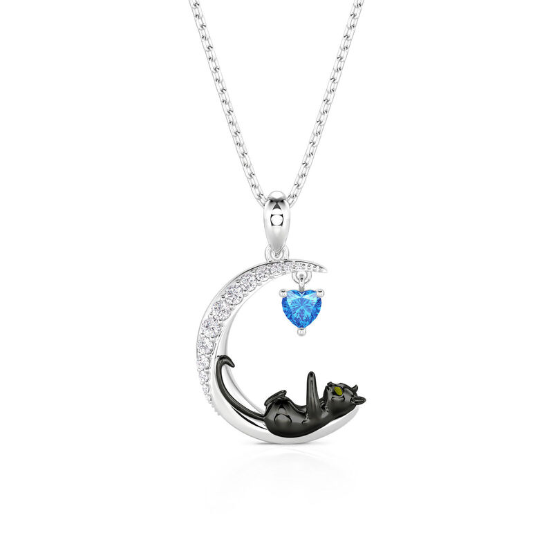 Jeulia Moon Huggers Collier Chat Personnalisé avec Pierre de Naissance
