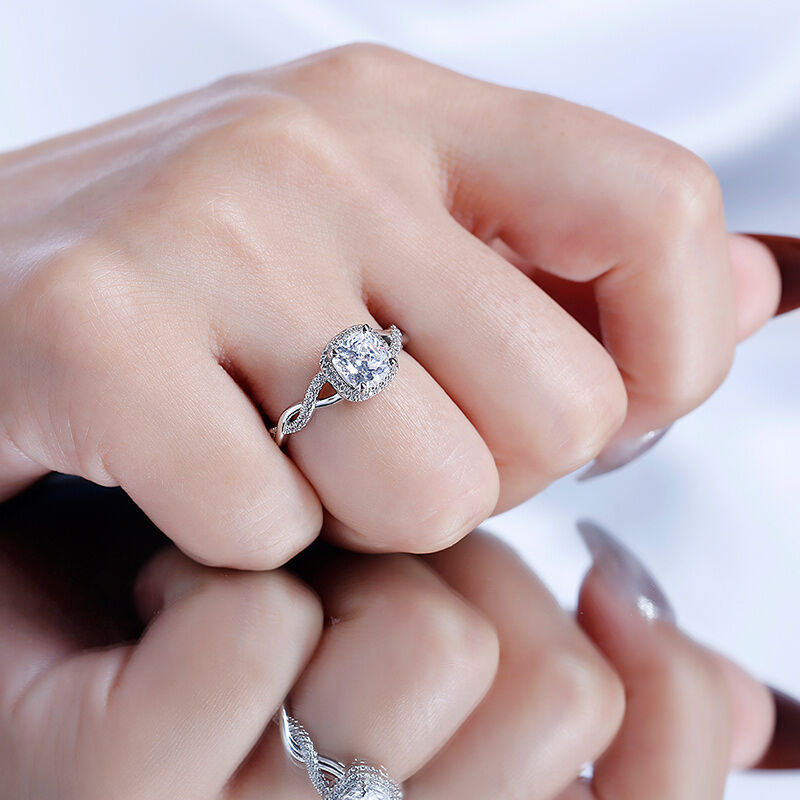 Jeulia Moissanite 10K/14K/18K Guld Platina Twist Halo Ringar med kuddslipning