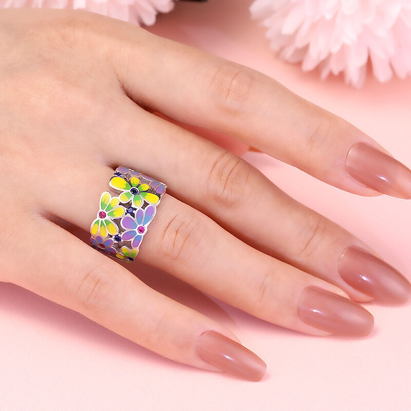 Jeulia Grande Fedine Donna Smaltato con Fiore in Argento Sterling