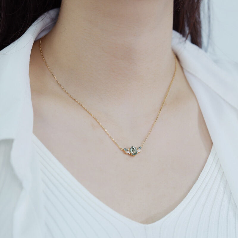 Jeulia Collier Vintage en Agate Mousse et Opale en Argent Sterling