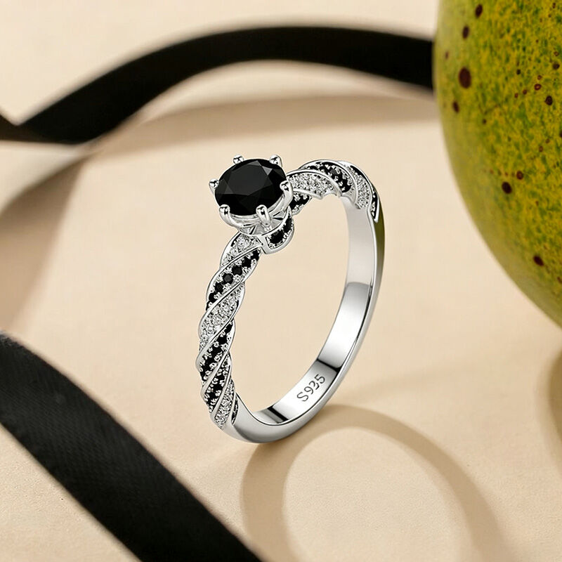 Jeulia Anillo de Compromiso Eternidad Negro Trenzado Corte Redondo