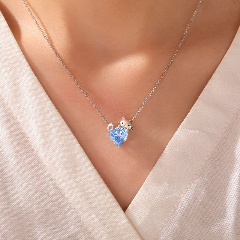 Jeulia Hug Me かわいい 猫 ハート ネックレス スターリングシルバー