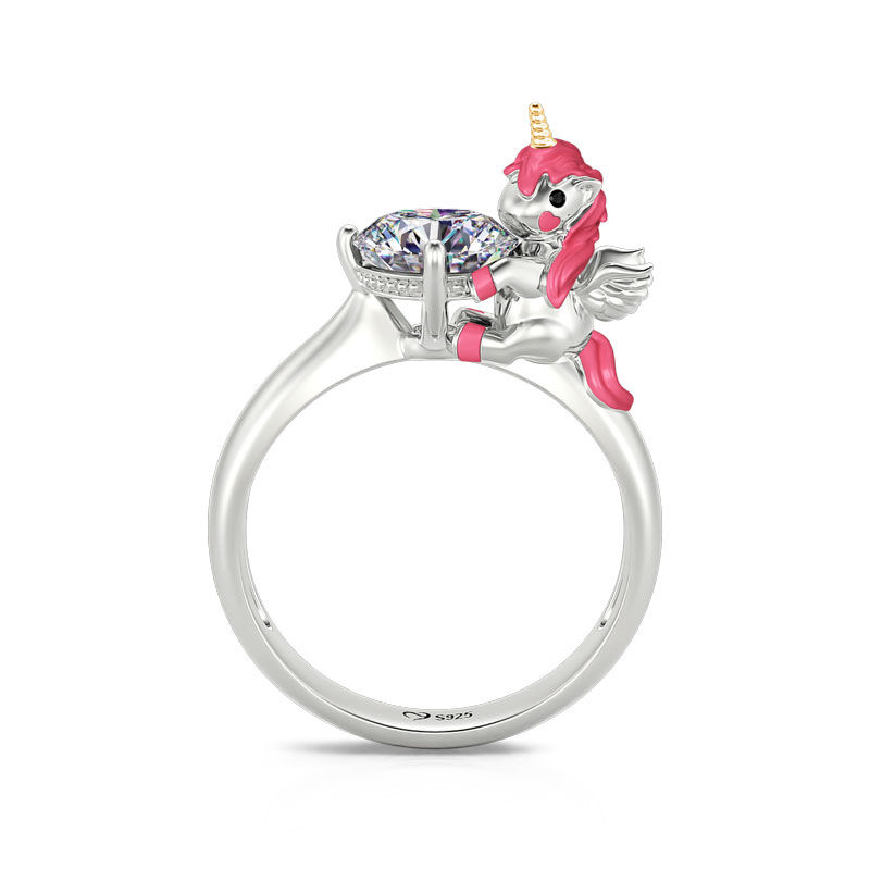 Jeulia Hug Me "Dreams Come True" Cute Animal Unicorn Round Cut Sterling Silver Ring