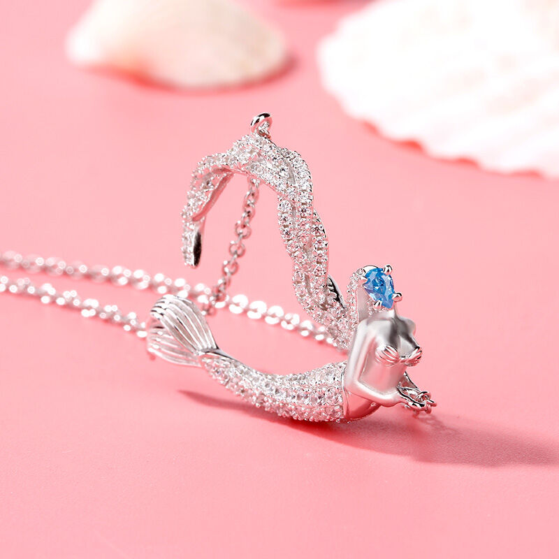 "Ocean's Light" sjöjungfrun gåva halsband i sterlingsilver för alla hjärtans dag