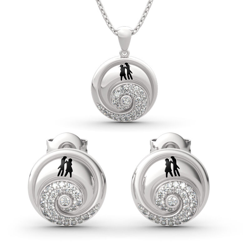 Jeulia "Romance in the Moonlight" Skull Couple Sterling Silver Jewelry Set