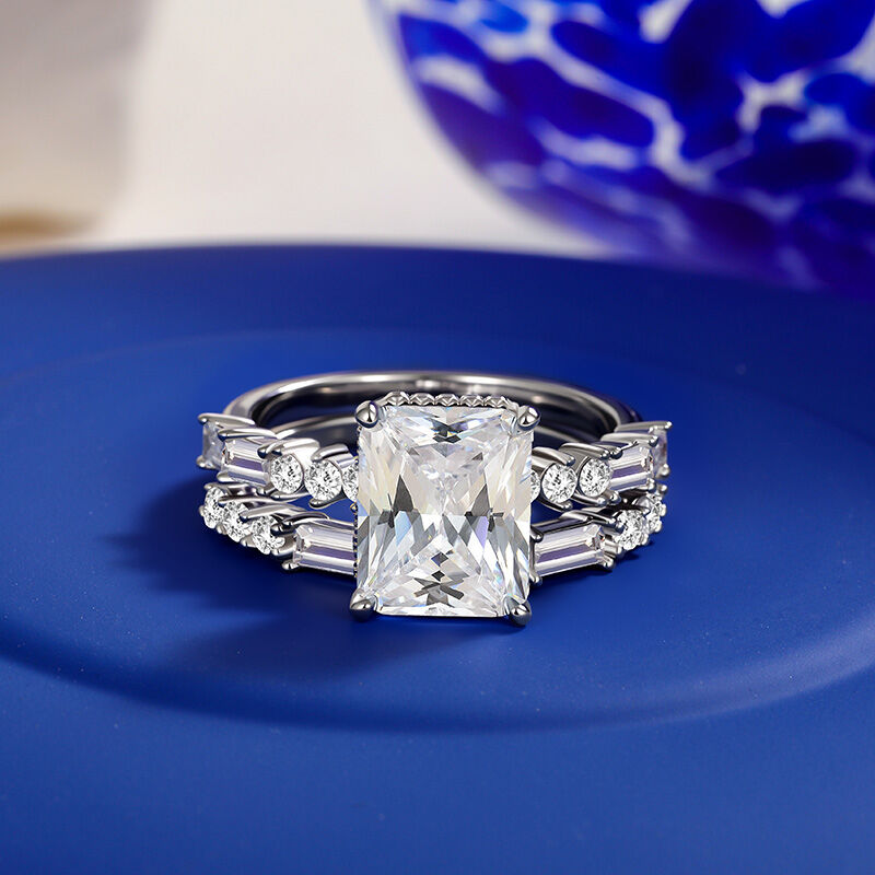 Jeulia Radiant Cut Hidden Halo Engagement Ring Set