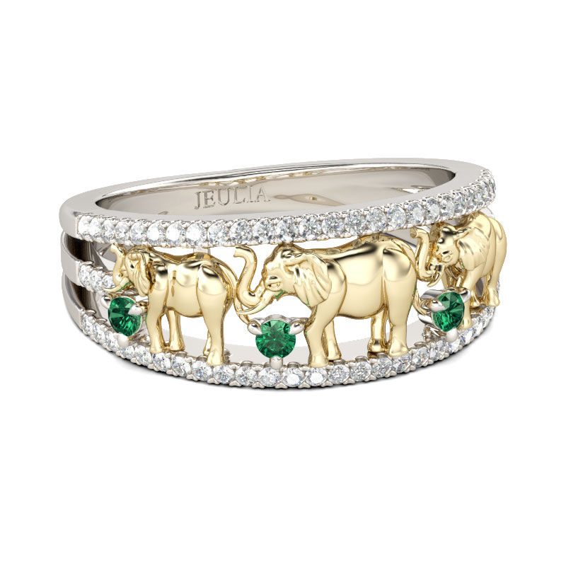 Jeulia Two Tone Round Cut Sterling Silver Elephant Ring