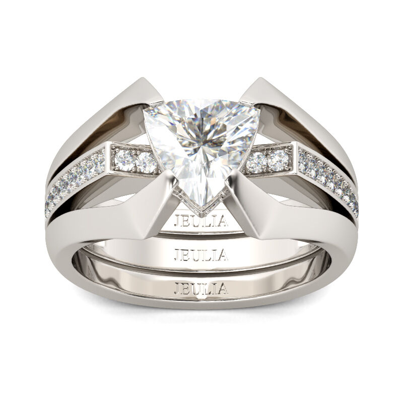 Jeulia Contemporary Design Trillion Cut Sterling Silver Ring Set
