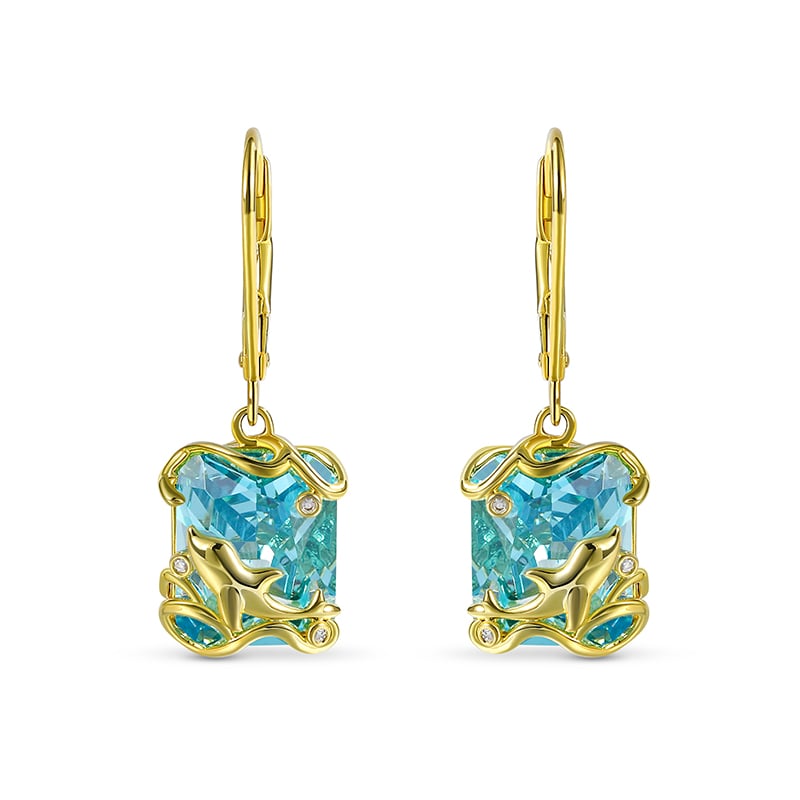 Jeulia "Lucky Day" Dolphin Emerald Cut Sterling Silver Earrings