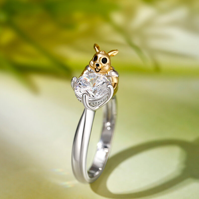 Jeulia Hug Me "Fast Runner" Hare Round Cut Sterling Silver Ring