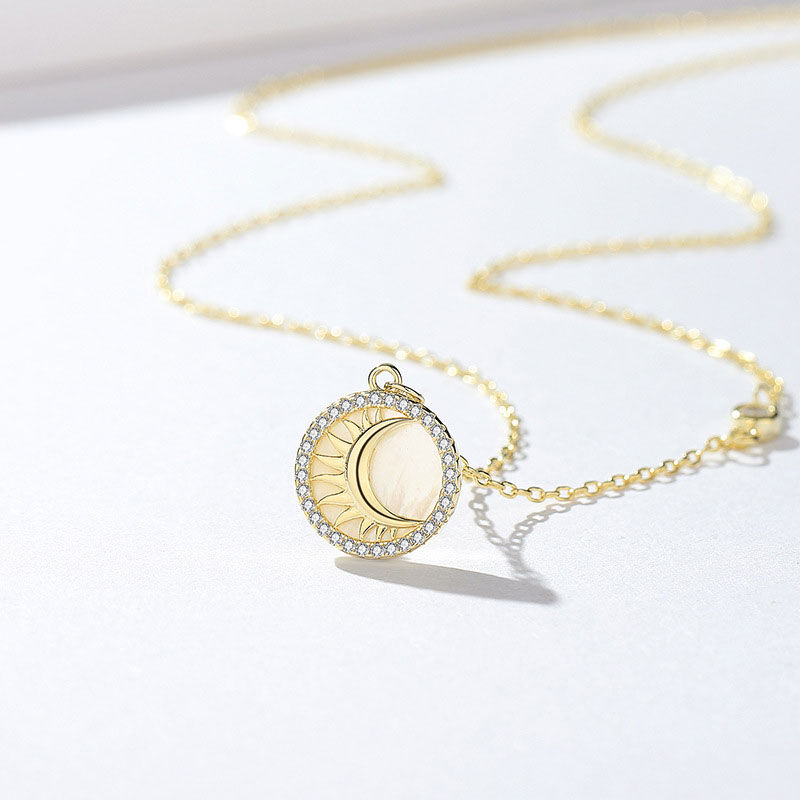 Jeulia Moon with Round Shell Sterling Silver Necklace