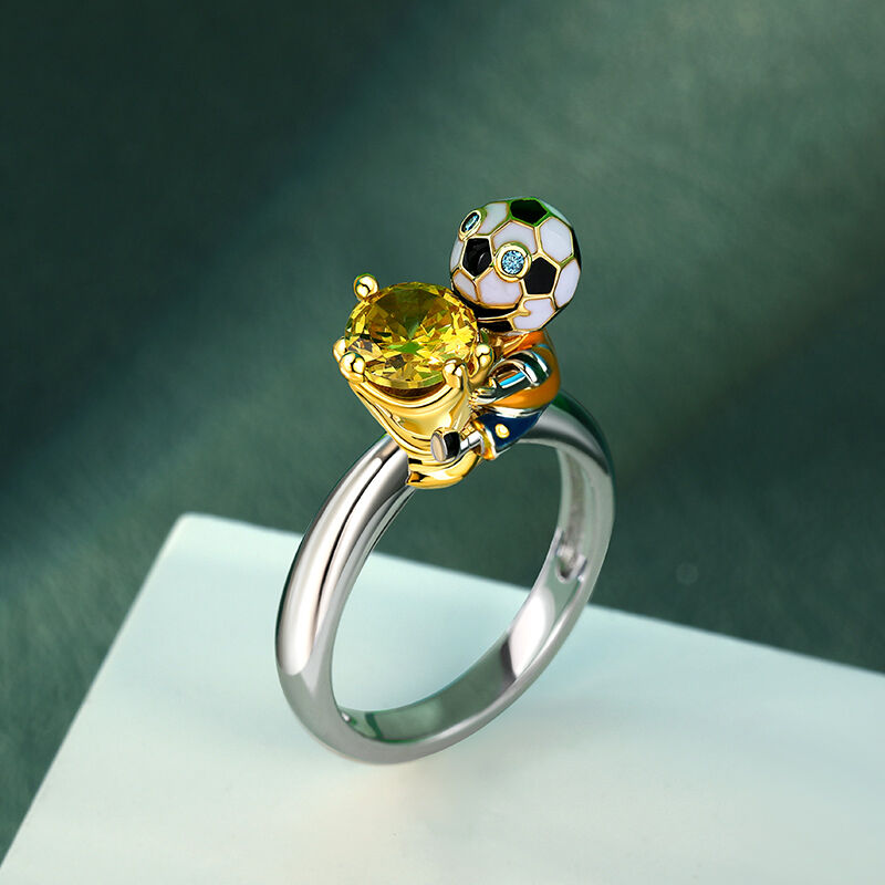 Jeulia Hug Me "You're My Champion" Brazil Football Team Round Cut Sterling Silver Ring